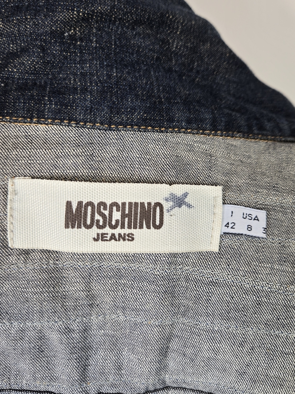Rare Moschino Jeans Frayed Patchwork Denim Jacket Y2K Boho Grunge Size 8 Luxury - Picture 8 of 9